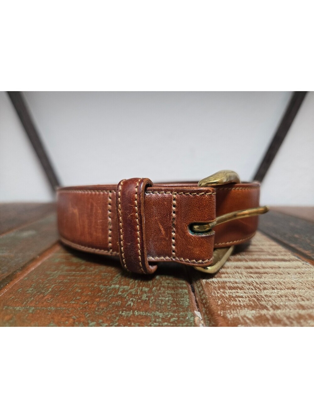 Vintage Burberrys Leather Belt Size 34 Brown Solid Brass Buckle Pre-1999 Genuine - Picture 3 of 5